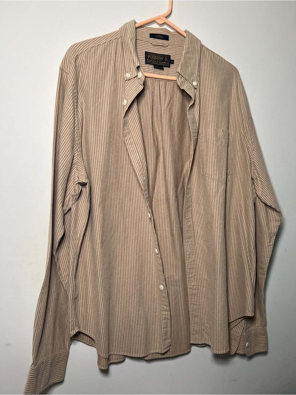 Pendleton Lowell Striped Button Down Shirt Tan Beige XL 100% Cotton - Picture 5 of 16
